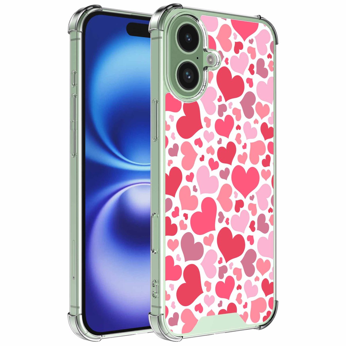 Smartphonica Geschikt voor iPhone 16 Telefoonhoesje met Hartjes opdruk - Draadloos op te laden - Shockproof Siliconen TPU Strong Case - Sterk Schokbestendig Telefoonhoesje geschikt voor iPhone 16