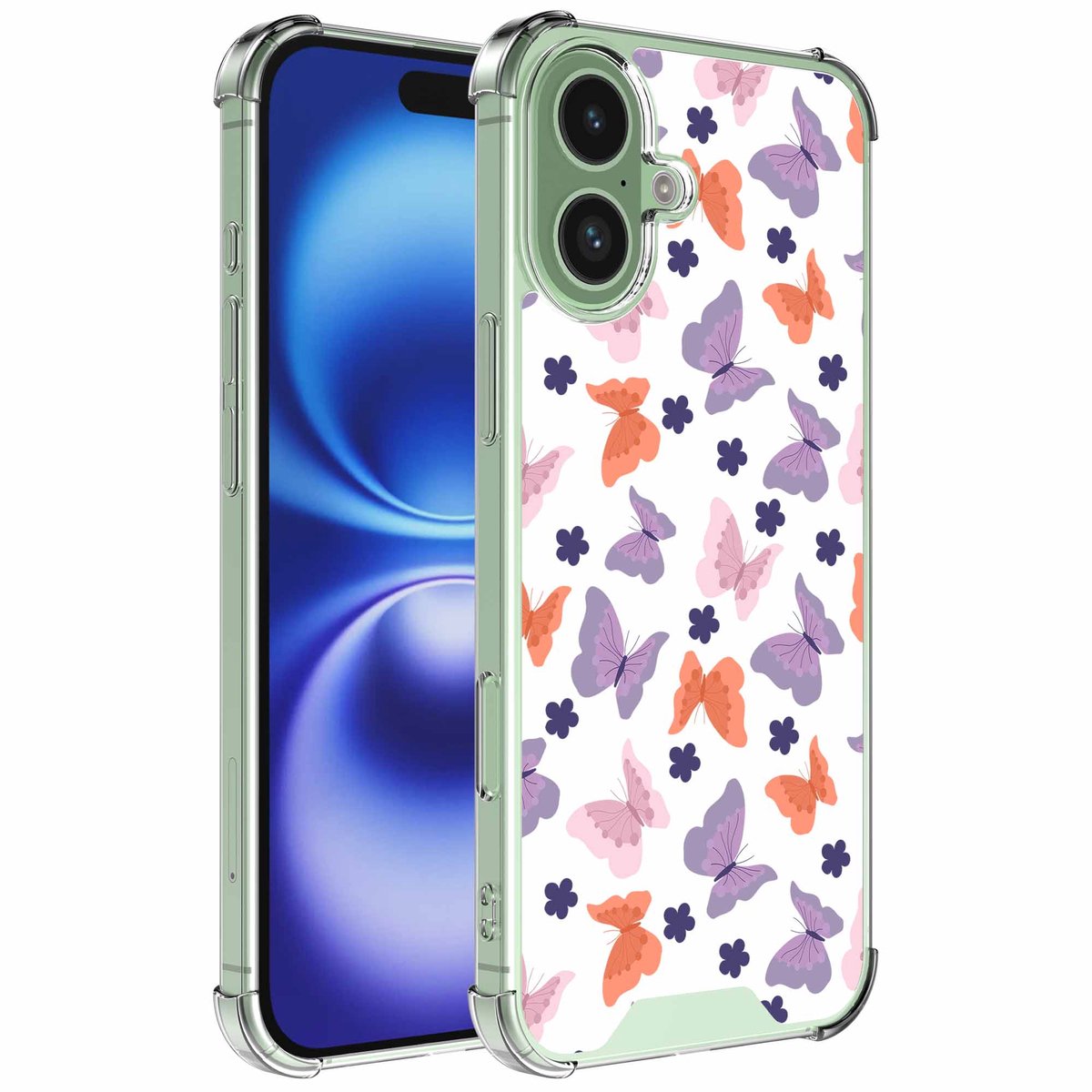 Smartphonica Geschikt voor iPhone 16 Telefoonhoesje met Gekleurde vlinders opdruk - Draadloos op te laden - Shockproof Siliconen TPU Strong Case - Sterk Schokbestendig Telefoonhoesje geschikt voor iPhone 16
