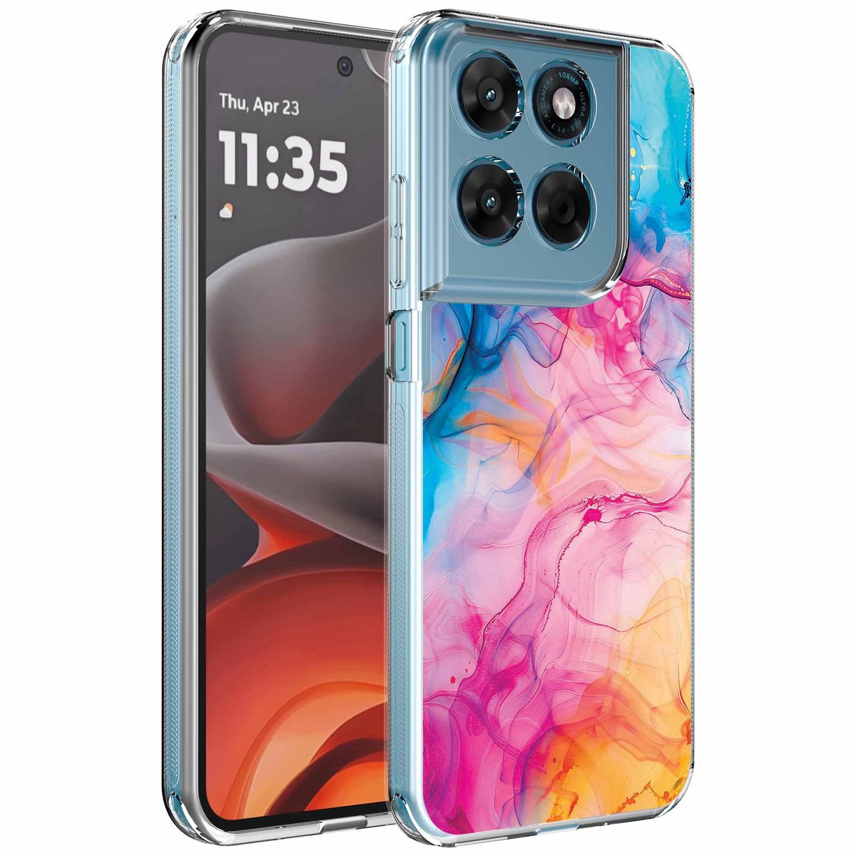 Smartphonica Geschikt voor Motorola Moto G15 Telefoonhoesje met Regenboog Acryl Marmer opdruk - Draadloos op te laden - Shockproof Siliconen TPU Strong Case - Sterk Schokbestendig Telefoonhoesje geschikt voor Motorola Moto G15
