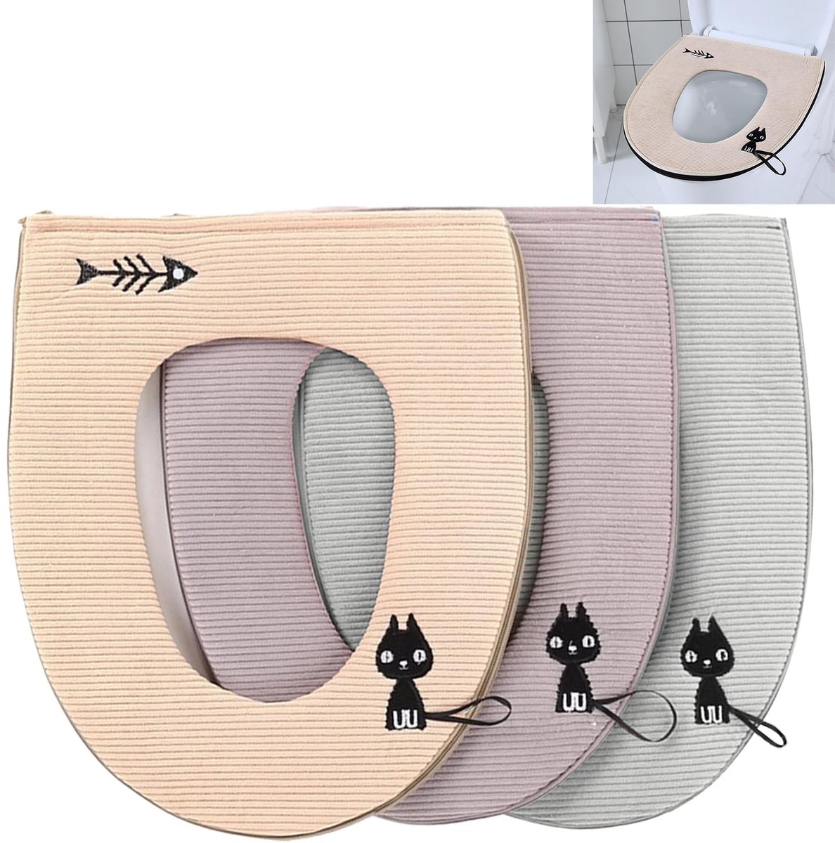 Solidchoice - 3-delige Universele Zipper Wasbare Toiletbril Covers