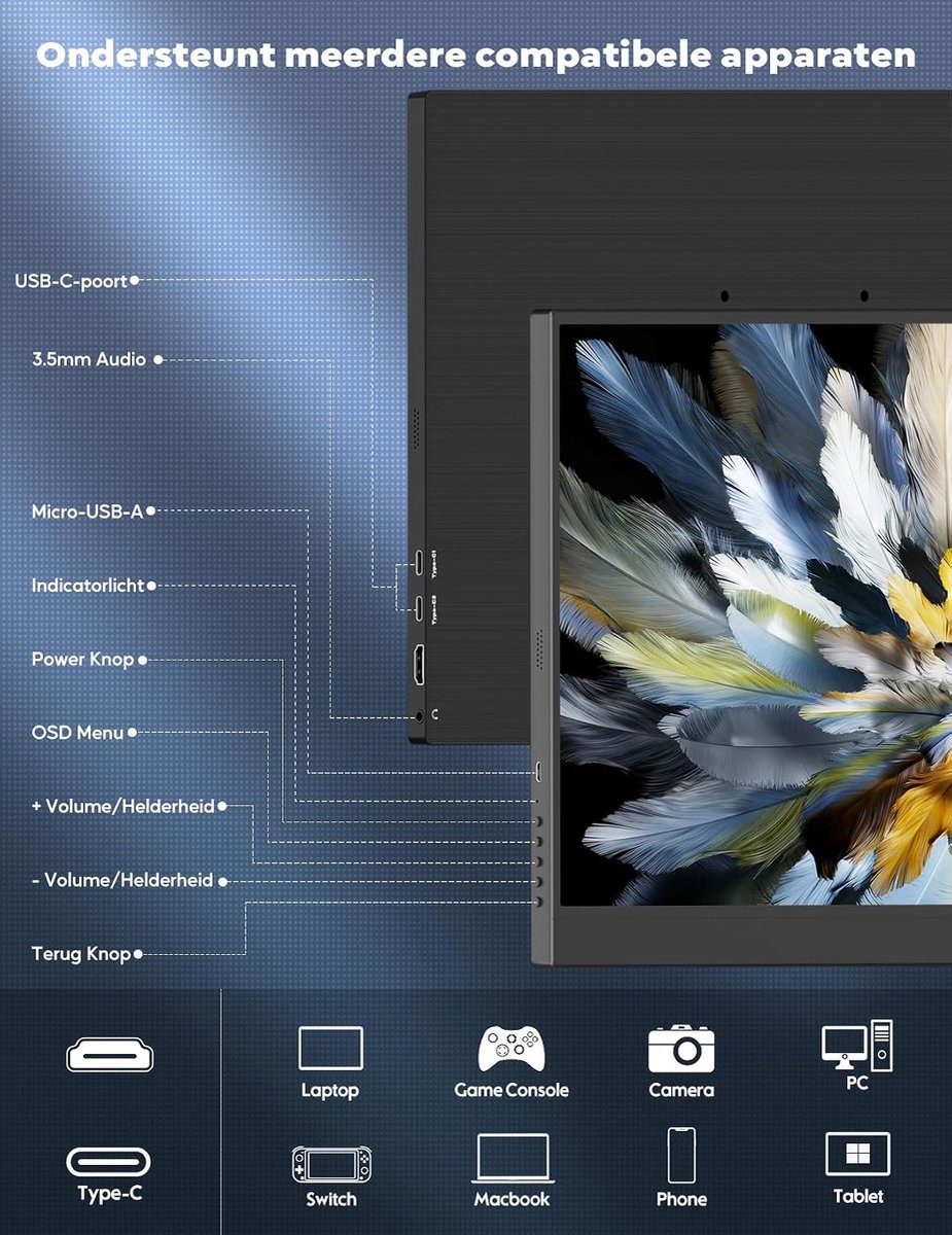 Draagbare Monitor - Extern Scherm - Werk en Gaming - 4K UHD IPS - 17.3 Inch - Zwart thumbnail 5