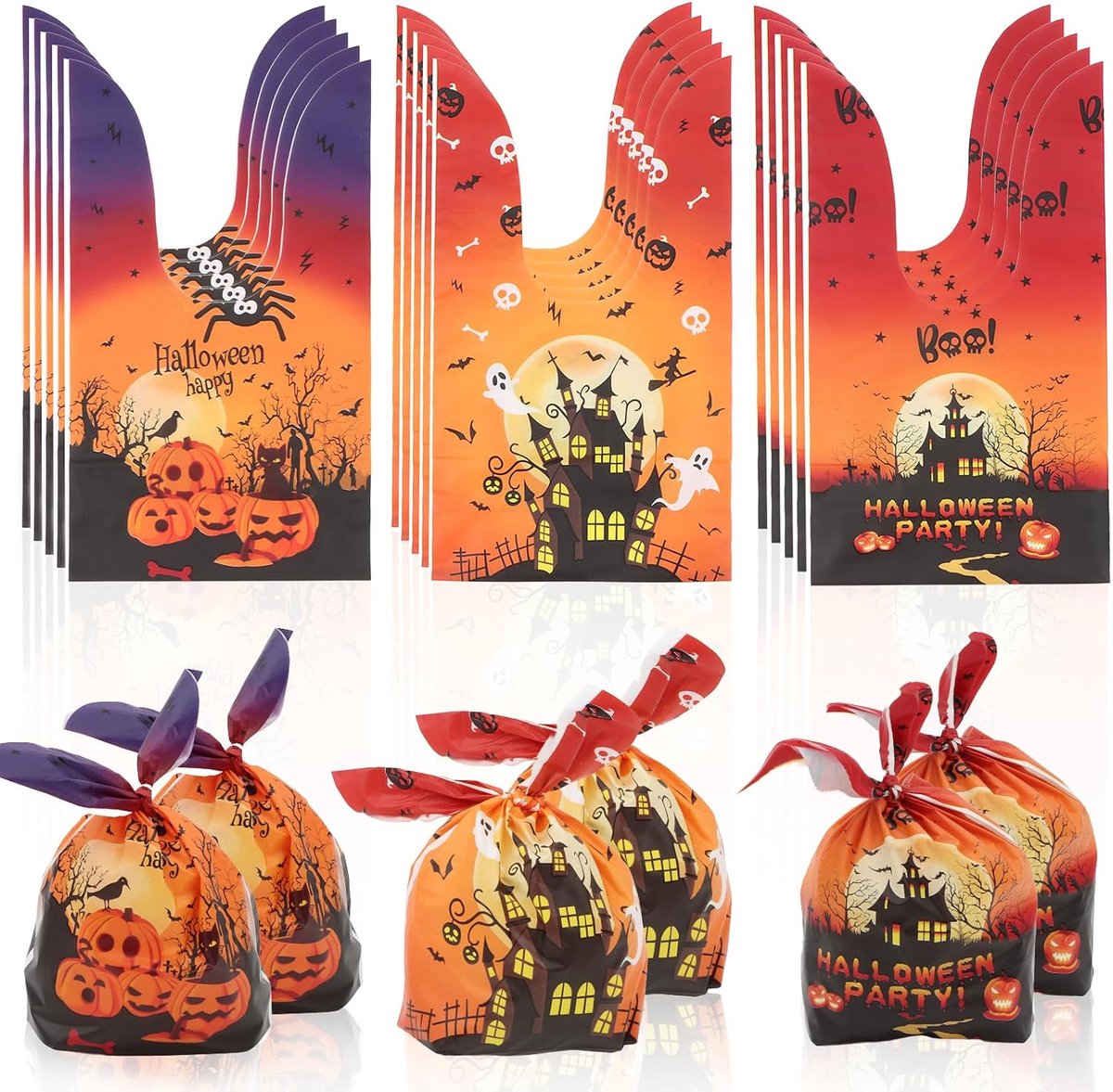 Halloween snoepzakjes - 100 stuks - Halloween cadeauzakjes - Snoepzakjes - Kindercadeauzakjes - Halloween cadeauzakjes - Koekjeszakjes - Geschikt voor Halloween en feestdagen – 3 Stijlen – Mix verpakking - B