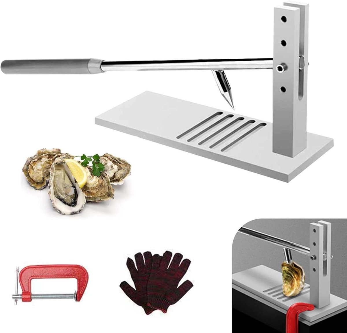 Oesteropener Set - Schelpdieren Gereedschap - Zeevruchten Openen - Viertraps Verstelbaar - 31 x 17 x 8 cm - Zilver