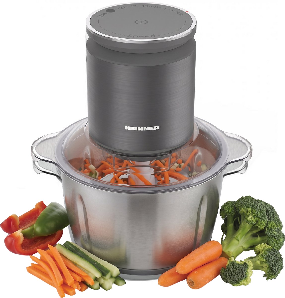 Heinner SmartChop Digitale Groentehakker – 800W – 3L Inox Kom – Digitale Bediening – Variabele Snelheid – 3 RVS Messen – Afneembare Messenset – Anti-slip Mat