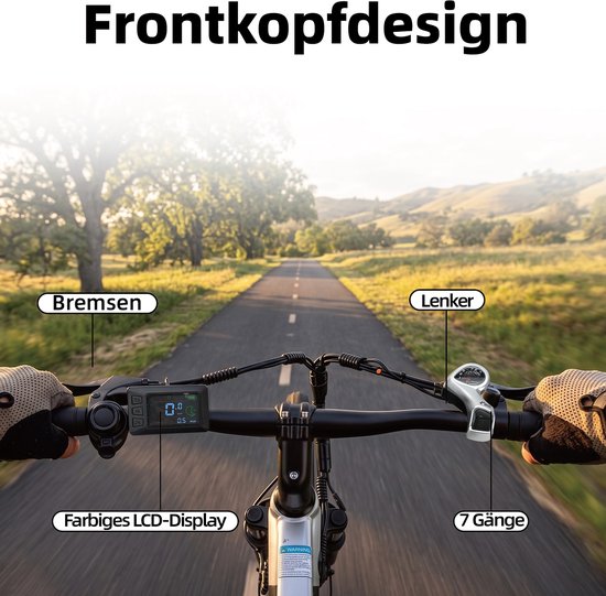 26 inch Elektrische stadsfiets - 36V 14.5AH Accu - Actieradius Tot 75Km- Hoge instap frame - Shimano 7 versnellinge- 45Nm - Met achterlicht - LCD Display - Geveerde zadelpen - City Commuter EBike - Elektrische Fiets voor heren en dames - Zilver — afbeelding 3