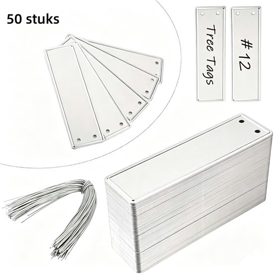 50 stuks - Aluminium Plantetiketten - 50 metalen etiketten met draad - voor Plantetiketten - Boomatiketten - Identificatie buiten en kasgebruik