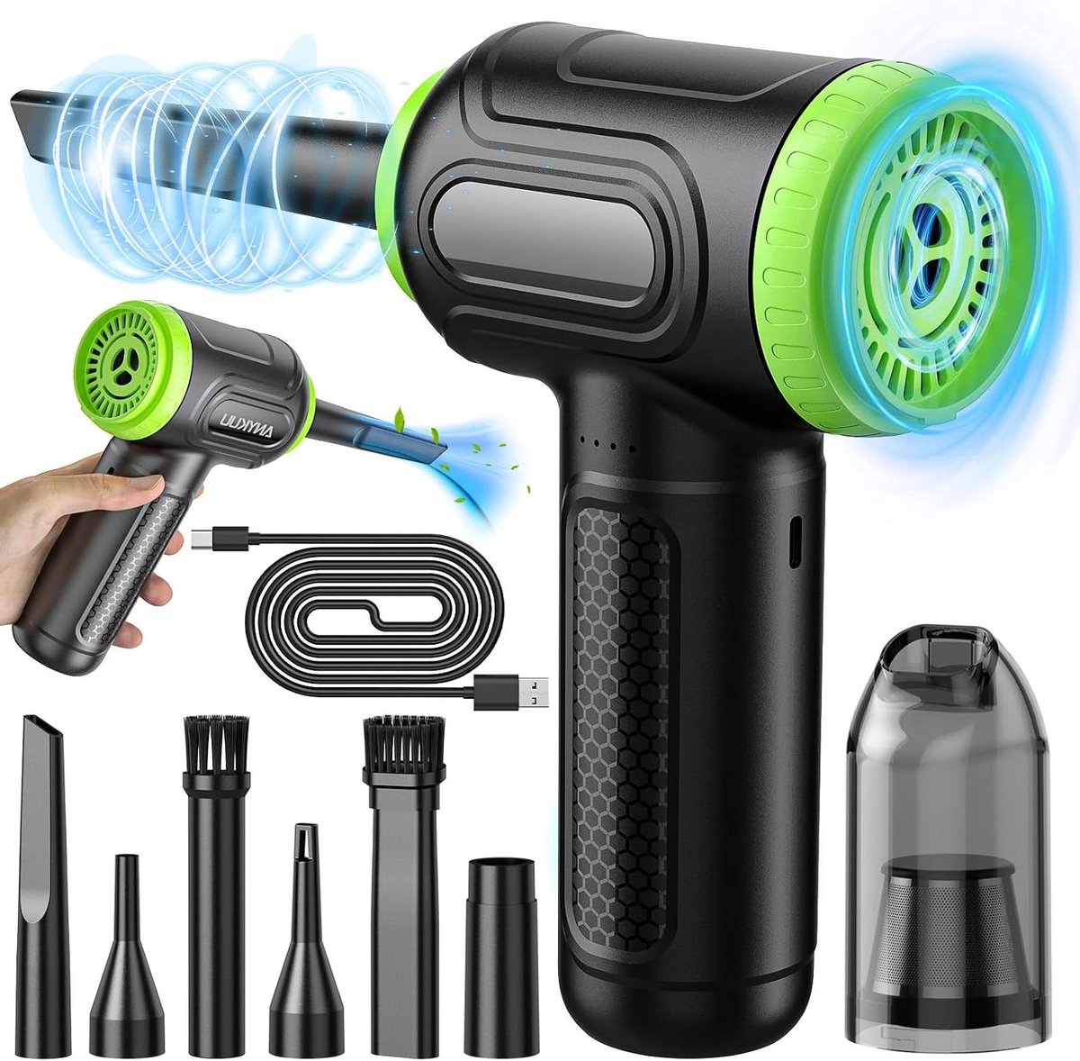 Elektrische Bladblazer - Stofzuiger - Apparaten Reinigen - Blaast en Zuigt - 7600 mAh - Zwart Groen