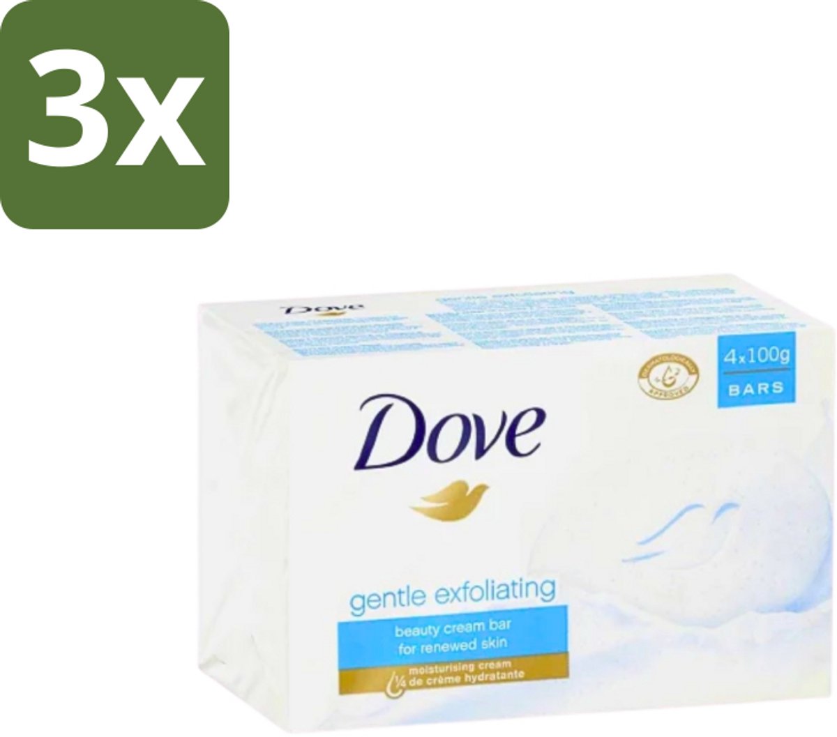 3 x Dove - Zeep - Gentle Exfoliating - Verfrissend - 4 x 100 g - Dove Beauty Bar - Exfolierende Zeep - Zachte Huid - Huidverzorging - Vochtige Huid