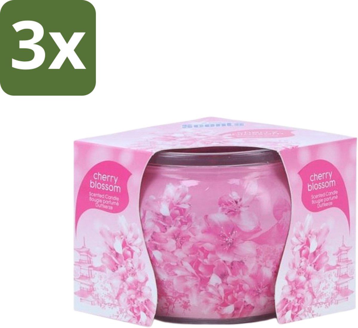 3 x At Home - Scents - Geurkaars - Cherry Blossom - 70 g - Geurkaars - Kersenbloesem - Thuisgeur - Rustgevende Geur - Ontspanning
