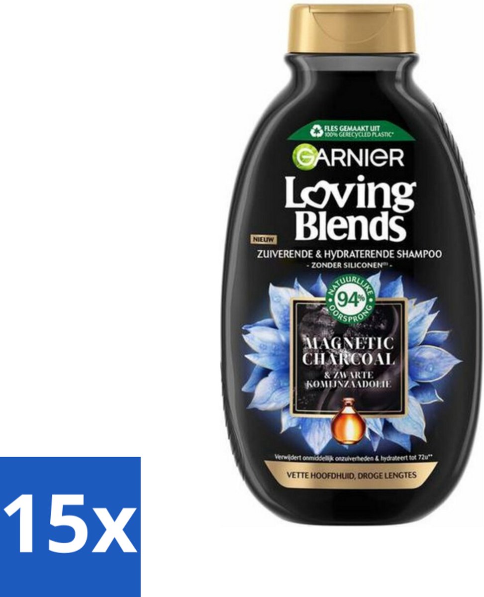 15 x Garnier Loving Blends Magnetic Charcoal Shampoo 300 ml - Vette Hoofdhuid - Droge Haar - Zuivering - Hydraatatie - Magnetische Koolstof
