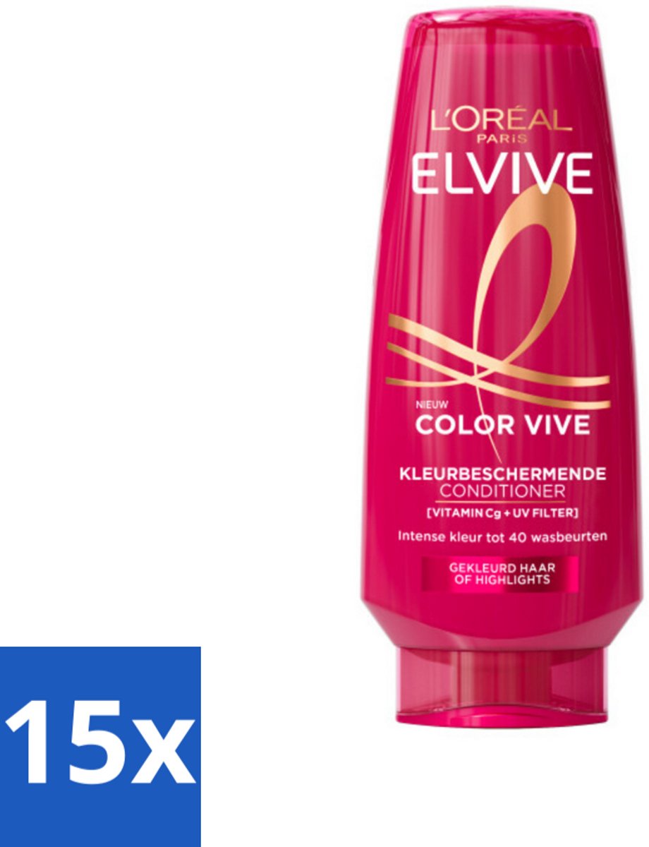 15 x L'Oréal Elvive Color Vive Conditioner 200 ml - Gekleurd Haar - Highlights - Bescherming Tegen Vervaging - Gespleten Haarpunten - Vitamine C