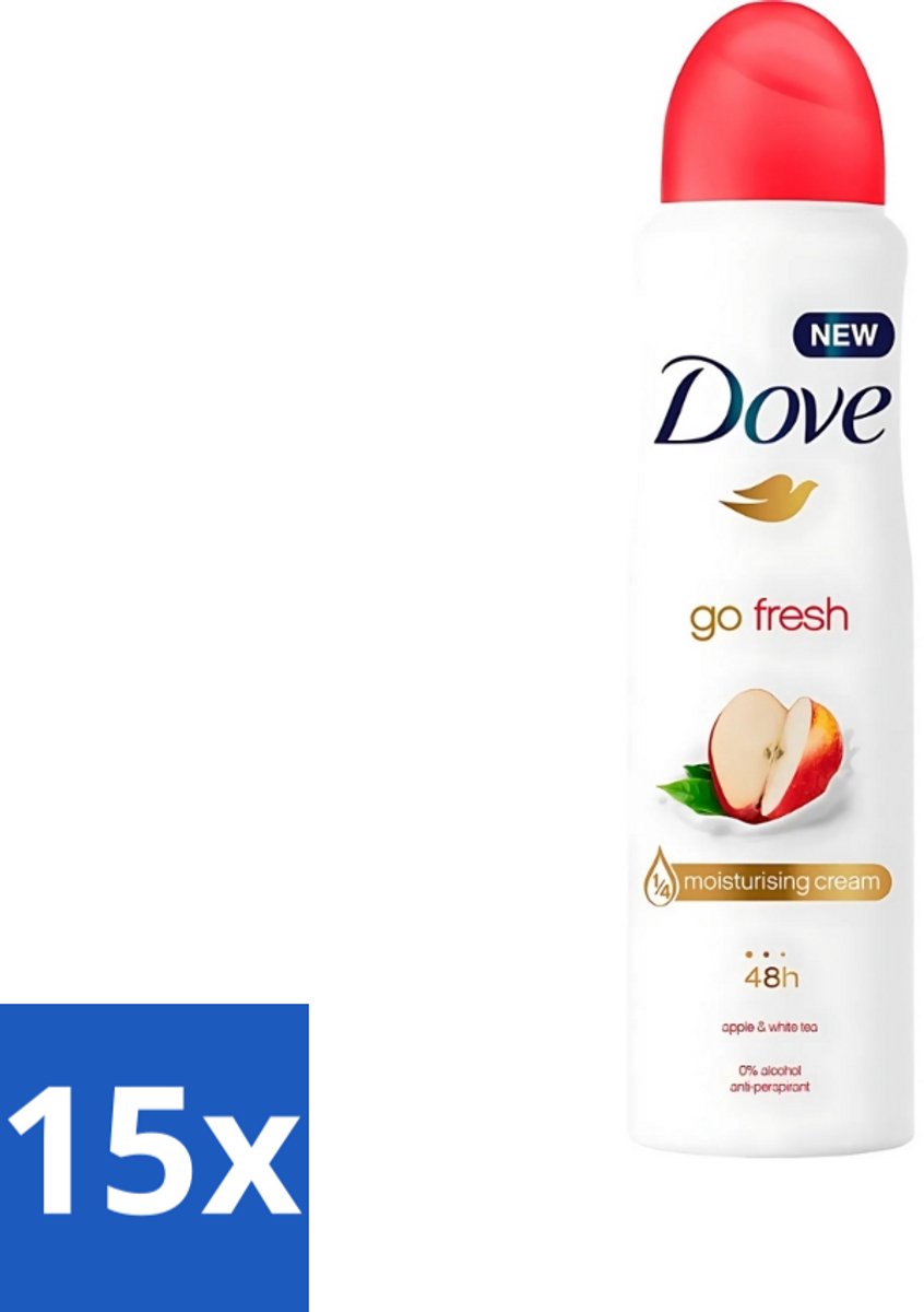 15 x Dove - Deodorant - Go Fresh Apple & White Tea - Verfrissend en fruitig - 250 ml - Dove Go Fresh Apple & White Tea - Deodorant Spray - Fris - Fruitige Geur - Anti-transpirant