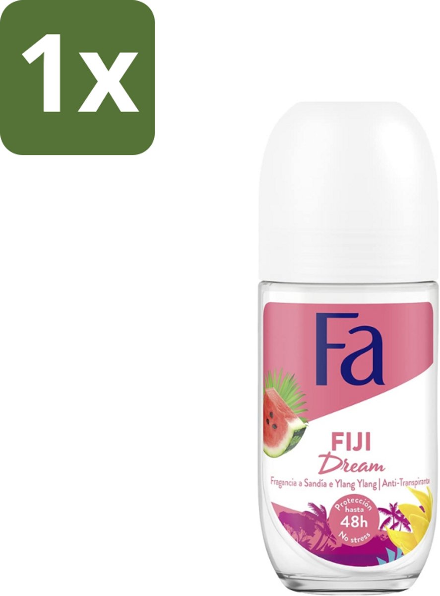 1 x Fa - Deodorant Roller - Fiji Dream - Watermeloen & Ylang Ylang - 48 uur Bescherming - 50 ml - Deodorant Roll-on - 48 Uur Bescherming - Watermeloen Geur - Ylang Ylang Geur - Huidvriendelijk