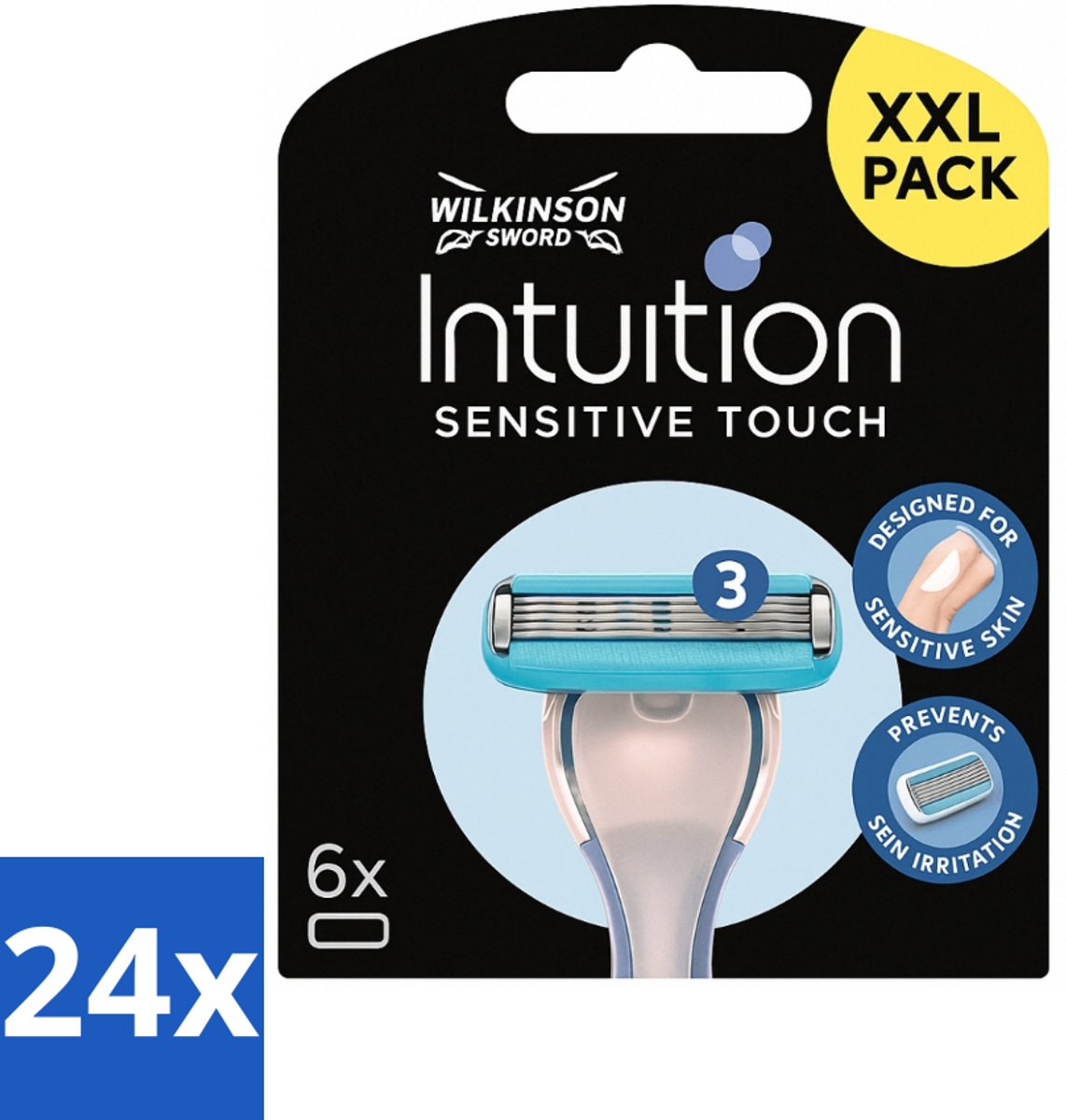 24 x Wilkinson - Navulmesjes Intuition Sensitive Touch - Met Verzorgende Gel - 6 scheermesjes - Scheermesjes - Gevoelige Huid - Verzorgende Gel - Aloe Vera - Vitamine E