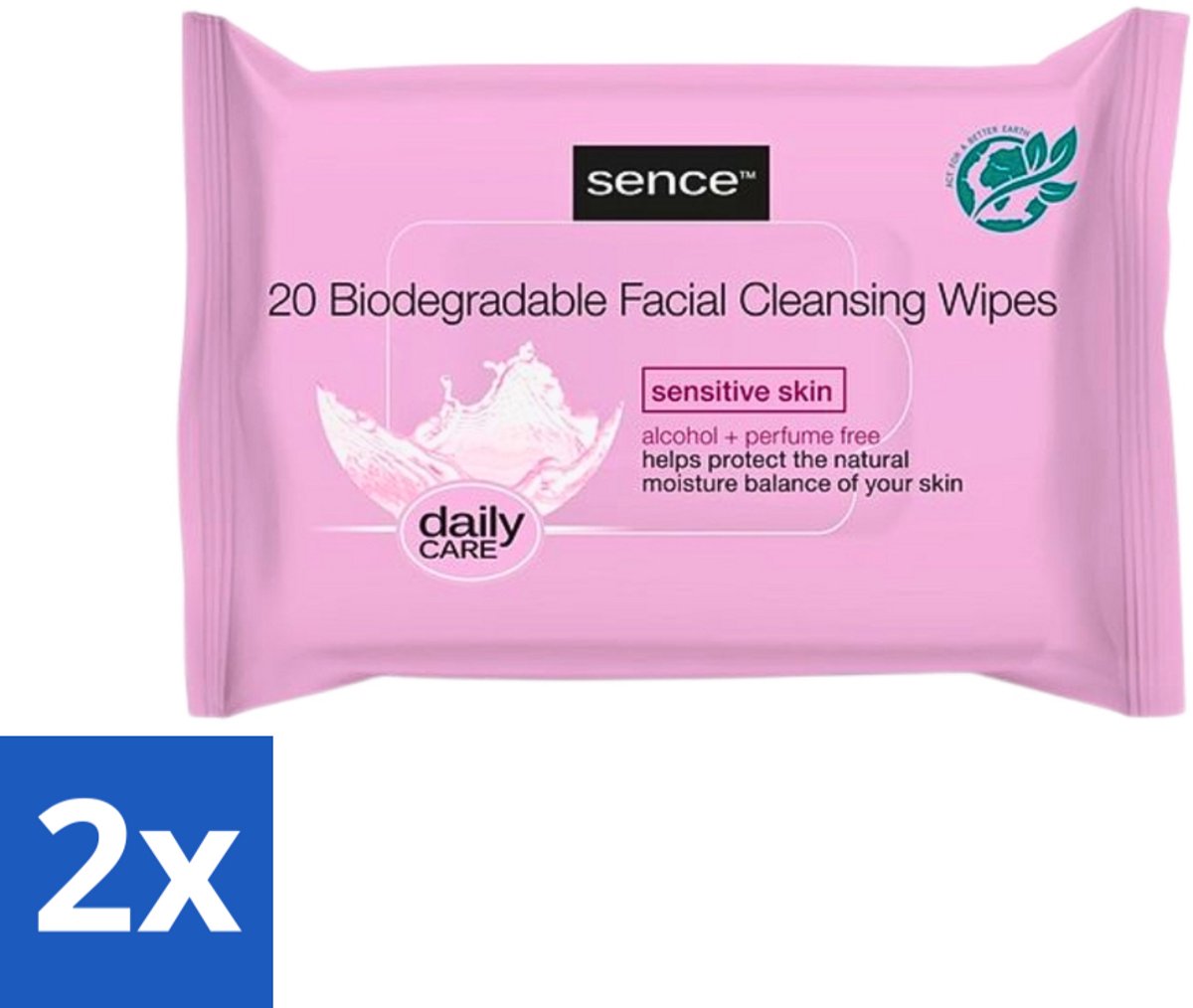 2 x Sence - Gevoelige Huid - Gezichtsreinigingsdoekjes - Mild Reinigend - 20 Doekjes - Gevoelige Huid Reiniging - Gezichtsreinigingsdoekjes - Make-up Verwijderen - Alcoholvrij Reinigen - Mild Reinigen