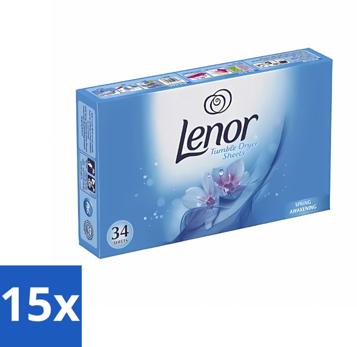 15 x Lenor - Droogtrommeldoekjes - Spring Awakening - 34 Doekjes - Droogtrommeldoekjes - Droogtrommel - Droogtrommeldoek - Frisheid - Voorjaar