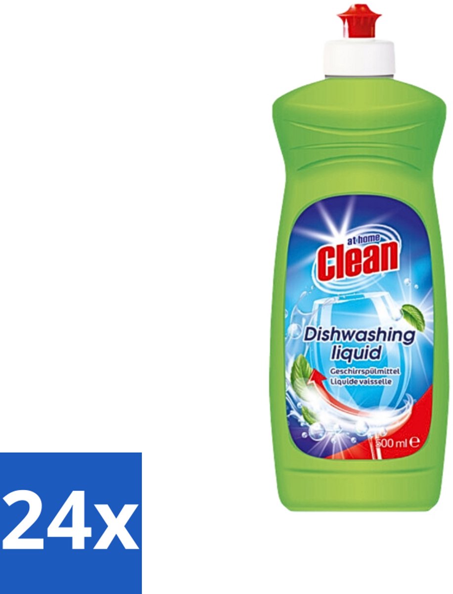 24 x At Home - Clean - Afwasmiddel - Ultra - Stralend Schone Vaat - 500 ml - Afwasmiddel - Vaat Reinigen - Vet Verwijderen - Schone Vaat - Mild Voor Handen
