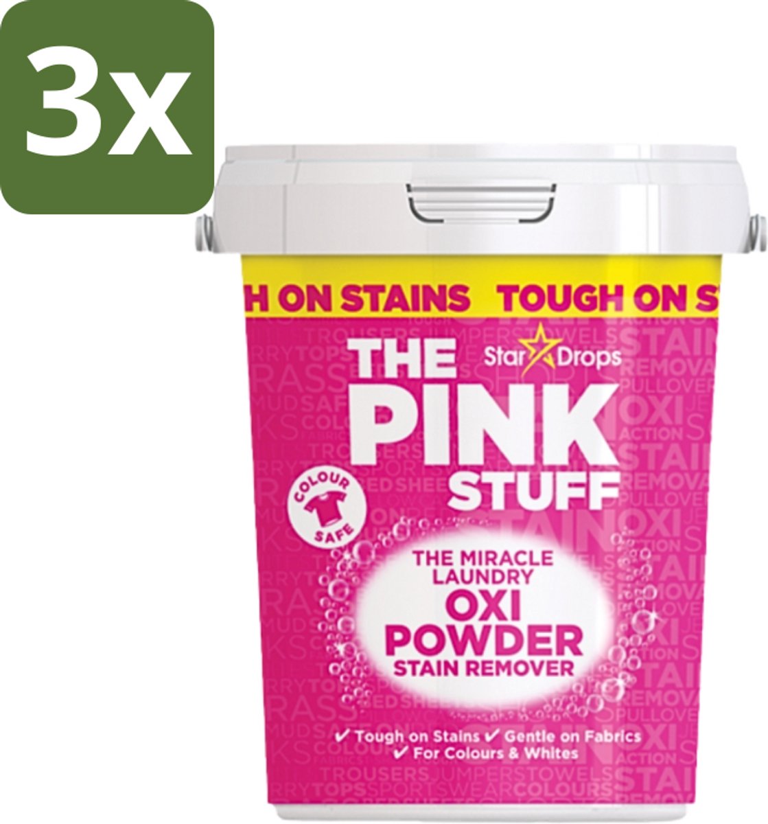 3 x The Pink Stuff - Vlekverwijderaar - Voor Bonte Was - 1kg - Vlekverwijderaar - Wasgoed Reinigen - Vlekken Verwijderen - Poeder Voor Was - Kleurbehoud