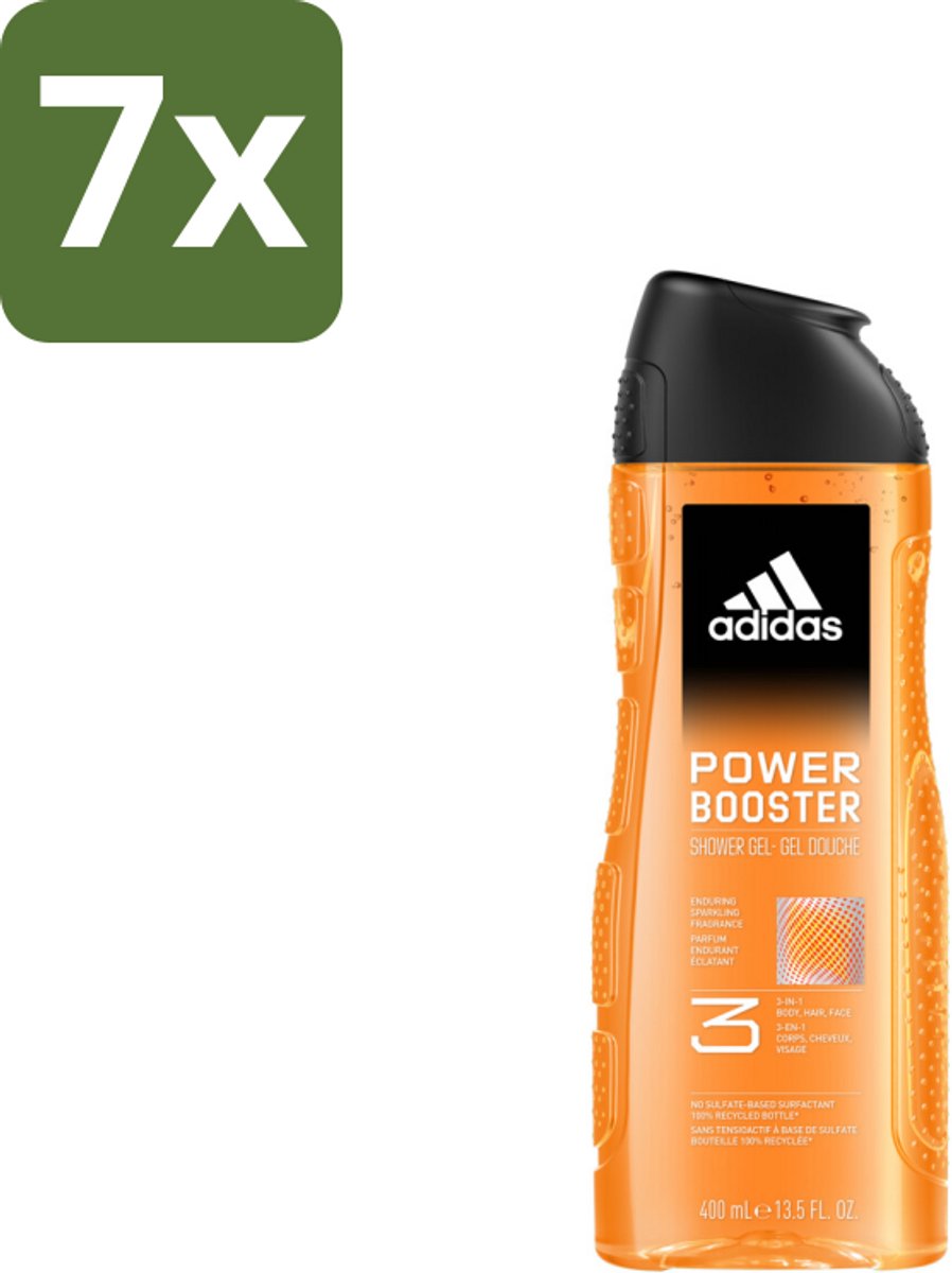 7 x Adidas Shower Gel Power Booster 250 ml - Douchegel - 3-in-1 - Frisheid - Sport - Gezicht