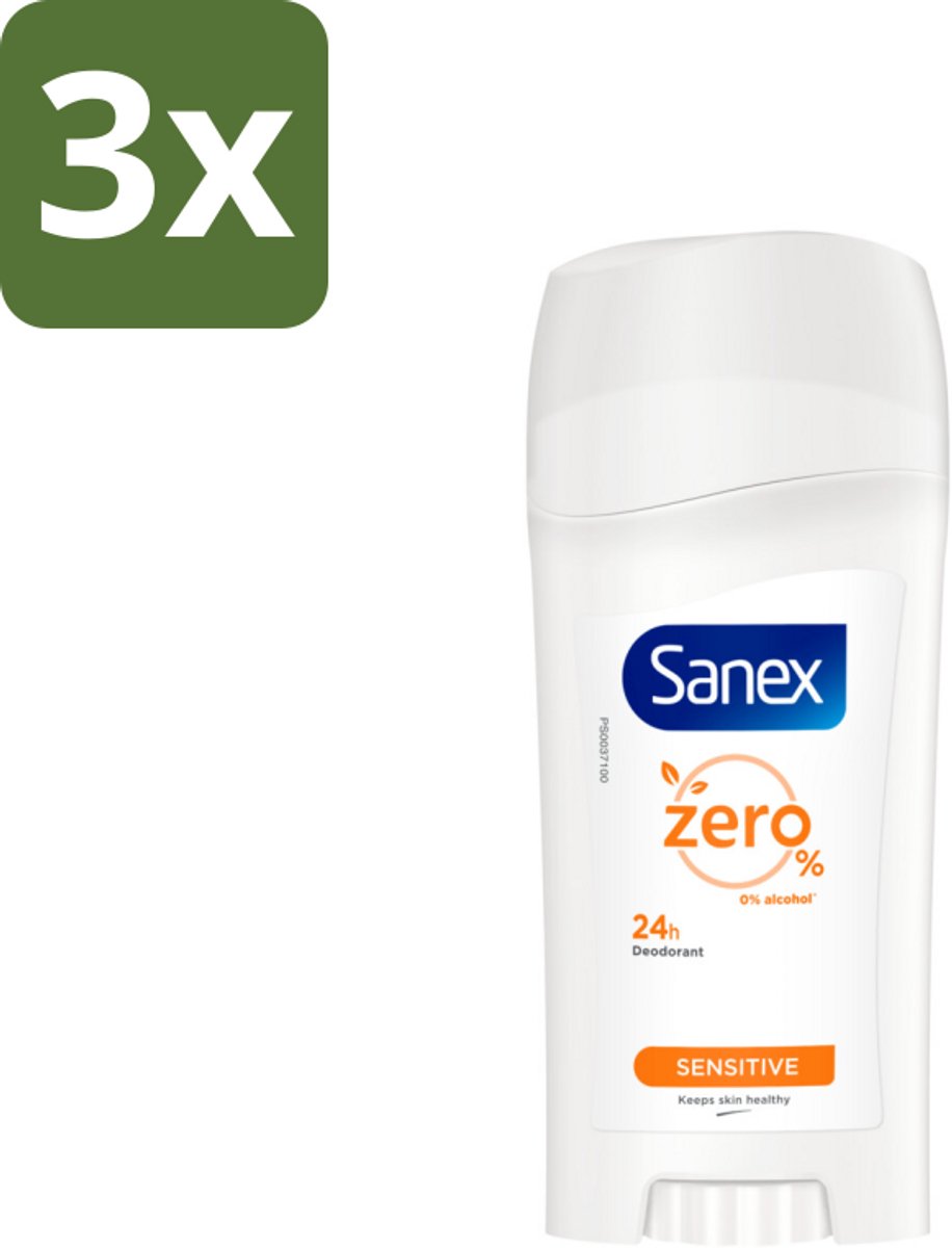 3 x Sanex Deodorant Stick Dermo Sensitive 65 ml - Deodorant Stick - Gevoelige Huid - Alcoholvrije Deodorant - 24 Uur Bescherming - Huidbescherming