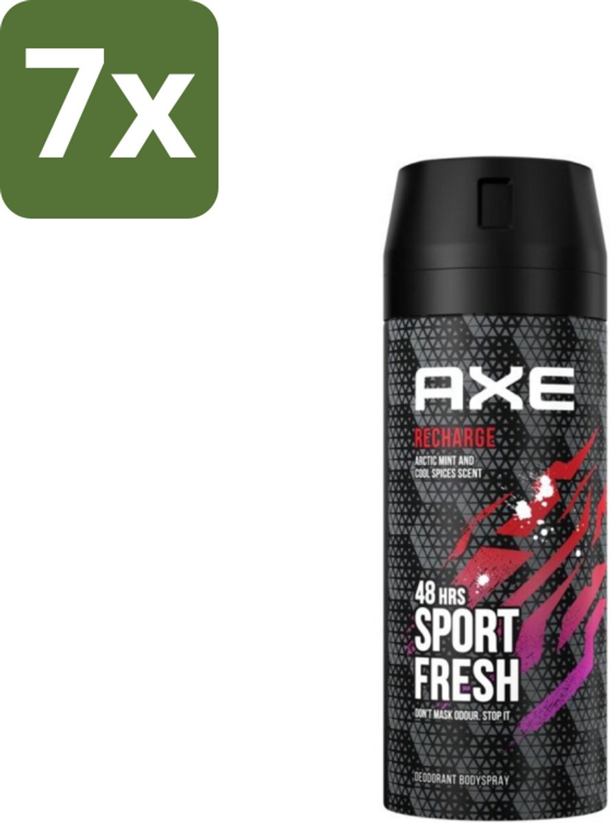 7 x Axe - Deodorant Bodyspray - 48hrs Sport Fresh - Recharge - Arctic Mint & Cool Spices - 150 ml - Axe Deodorant - Sport Fresh - Deodorant Bodyspray - Axe Recharge - Axe Ice Chill