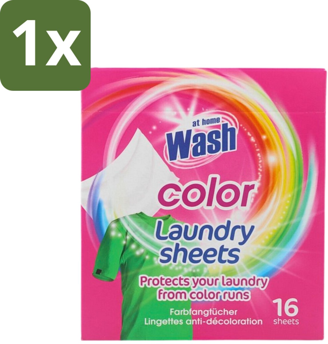 1 x At Home - Wash - Wasdoekjes - Gekleurde Was - Tegen Verkleuring - 12 Doekjes - Wasdoekjes - Kleurverschil - Was - Kleurstof - Wasmachine