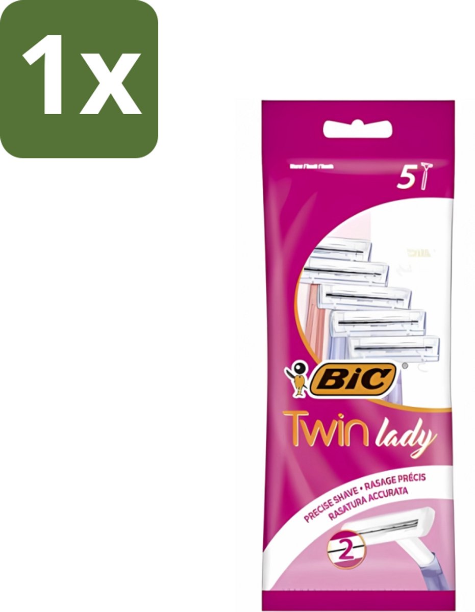 1 x Bic - Twin Lady - Scheermesjes - Dubbel Mesje - Wegwerpmesjes - 5 Scheermesjes - Scheermesjes - Wegwerpmesjes - Dubbel Mesje - Scheermesje - Vrouwelijke Scheermesjes