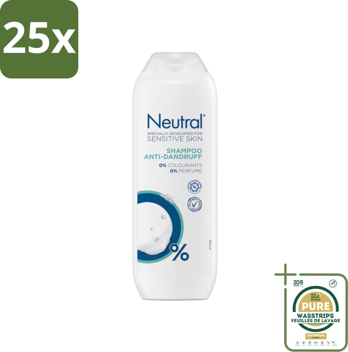 25 x Neutral - Shampoo - Gevoelige Huid - Anti-Roos - 0% Kleurstof & Parfum - 250 ml - Grootverpakking - Gevoelige Huid - Anti-roos Shampoo - 0% Parfum - 0% Kleurstof - 0% Parabenen