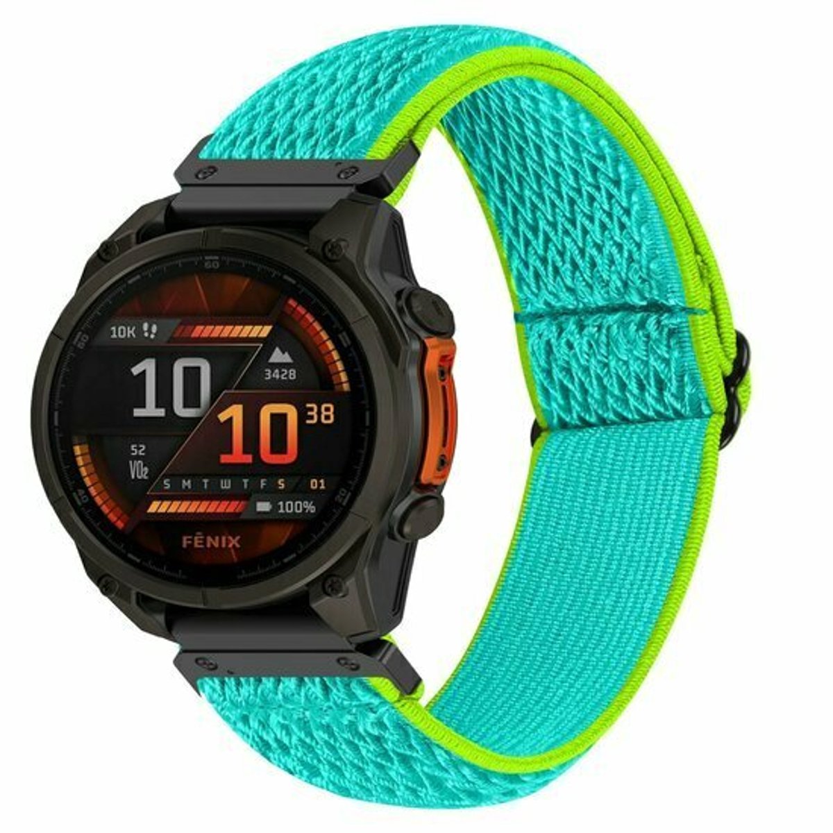 By Qubix - Geschikt voor Garmin bandje - 20mm Quickfit - Elastische Solo Loop nylon bandje - Mintgroen met groen - Geschikt voor Garmin Fenix 9 / 9 pro - 43mm