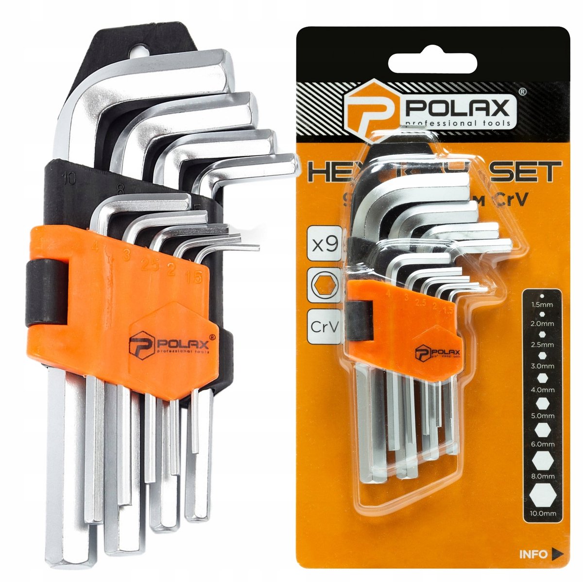 POLAX Inbussleutel Set Kort 1.5-10mm 9 Stuks