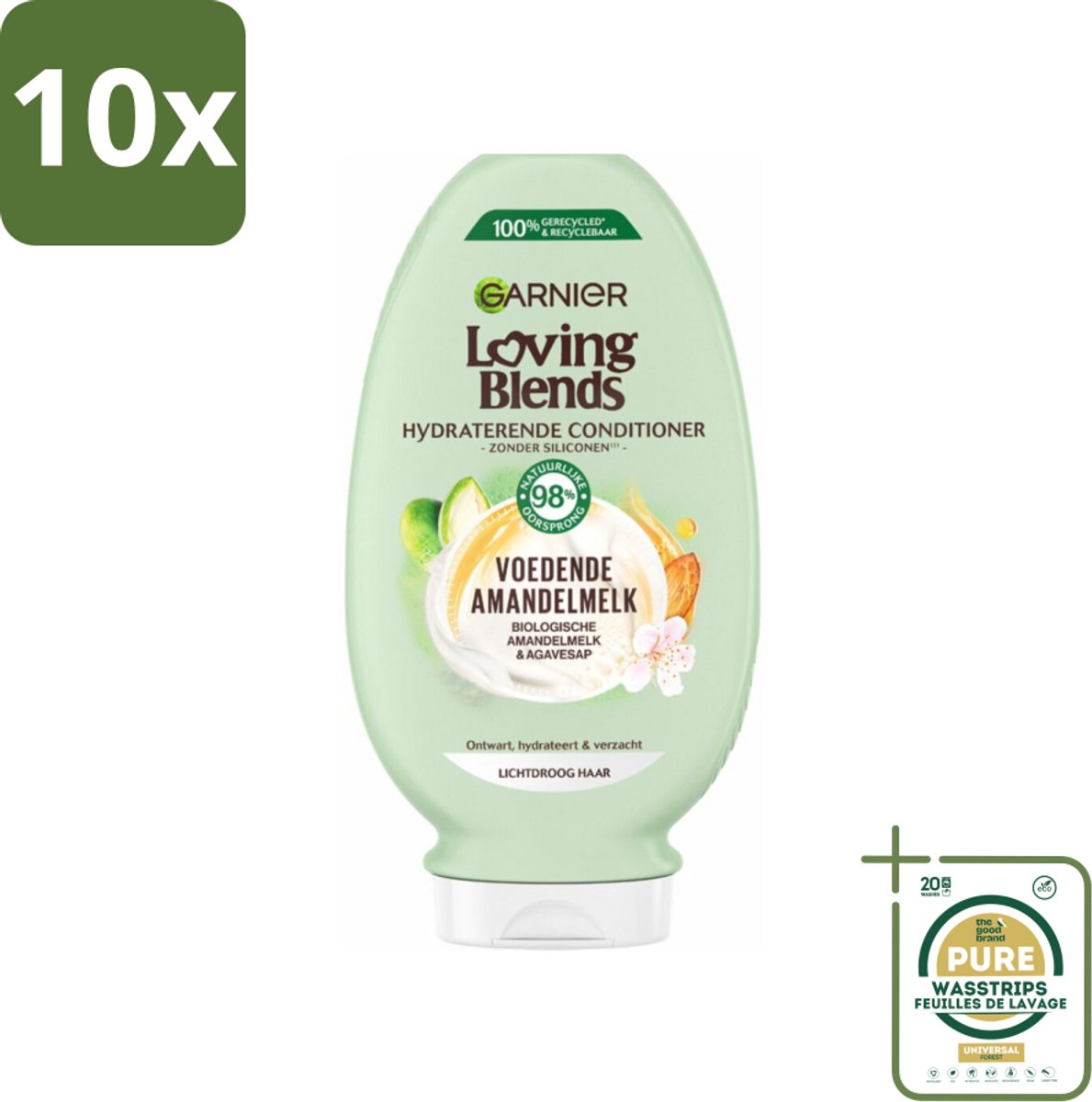 10 x Garnier Loving Blends Voedende Amandelmelk Conditioner 250 ml - Grootverpakking - Lichtdroog Haar - Voedende Conditioner - Amandelmelk - Biologisch Haarverzorging - Hydraatatie