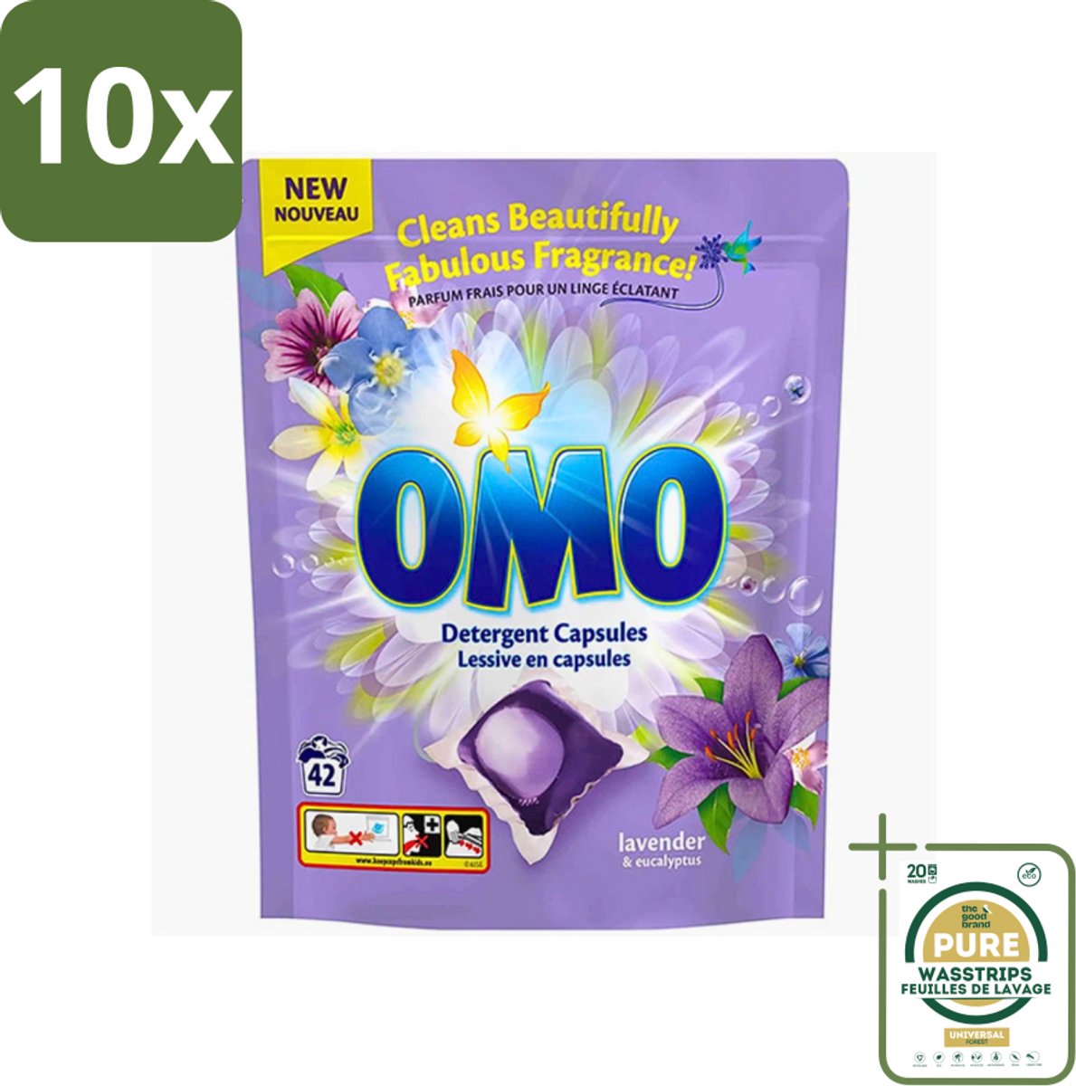 10 x Omo - Wascapsules - Lavendel & Eucalyptus - Krachtige geur - 42 Capsules - Grootverpakking - Wascapsules - Wasmiddel - Wascapsules Lavendel En Eucalyptus - Was Voor Gekleurde Kleding - Wasmiddel Voor Gekleurde Kleding