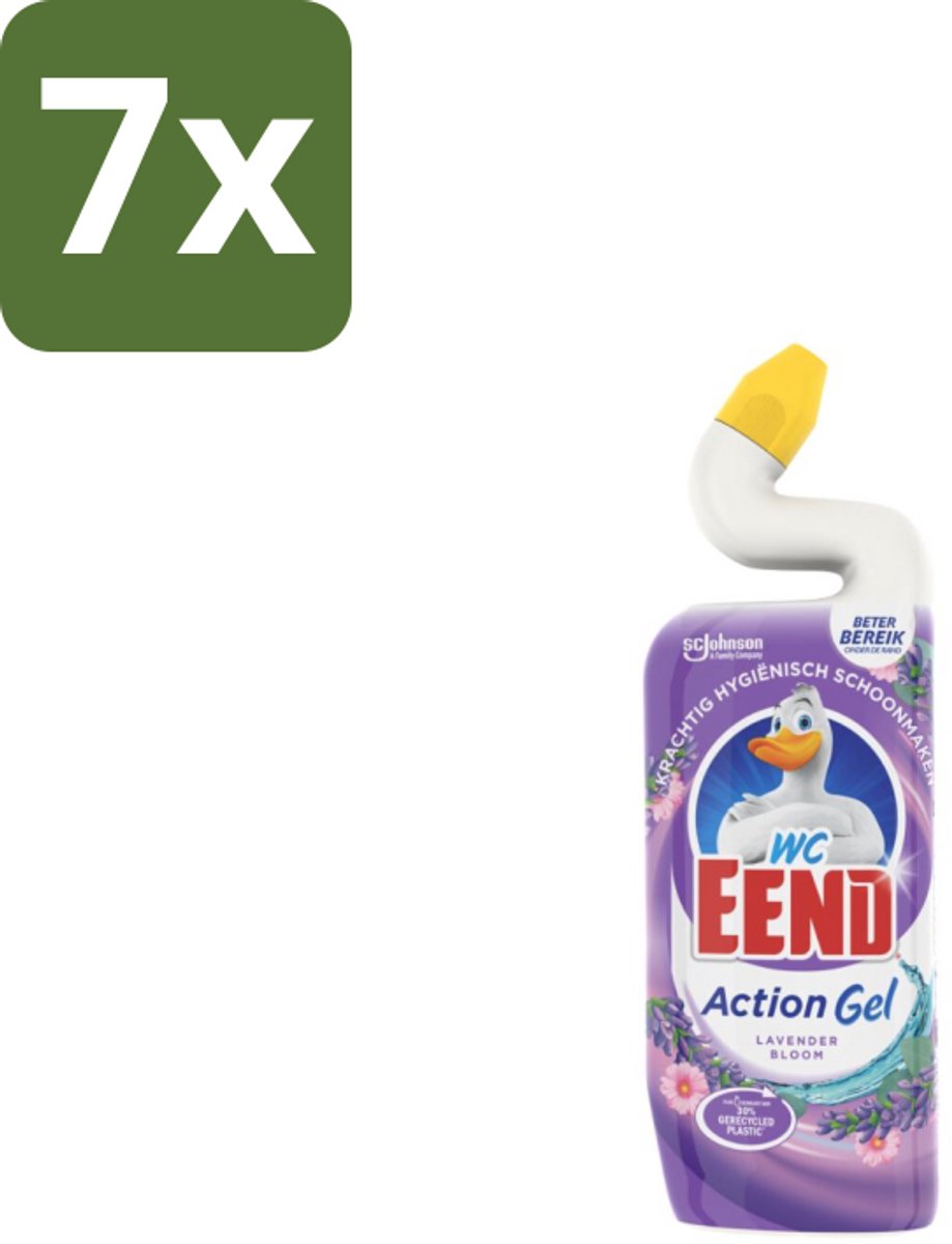 7 x WC Eend – Toiletgel – Action Gel Lavender Bloom – 750 ml - Toiletreiniger - Toilet Reinigen - Kalkaanslag Verwijderen - Fris Toilet - Lavendel Geur