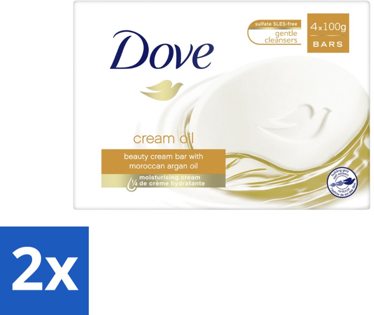 2 x Dove – Zeep – Cream Oil Soap Bar – 4 x 100 g - Zeep - Huid Verzorging - Arganolie - Droge Huid - Hydratatie