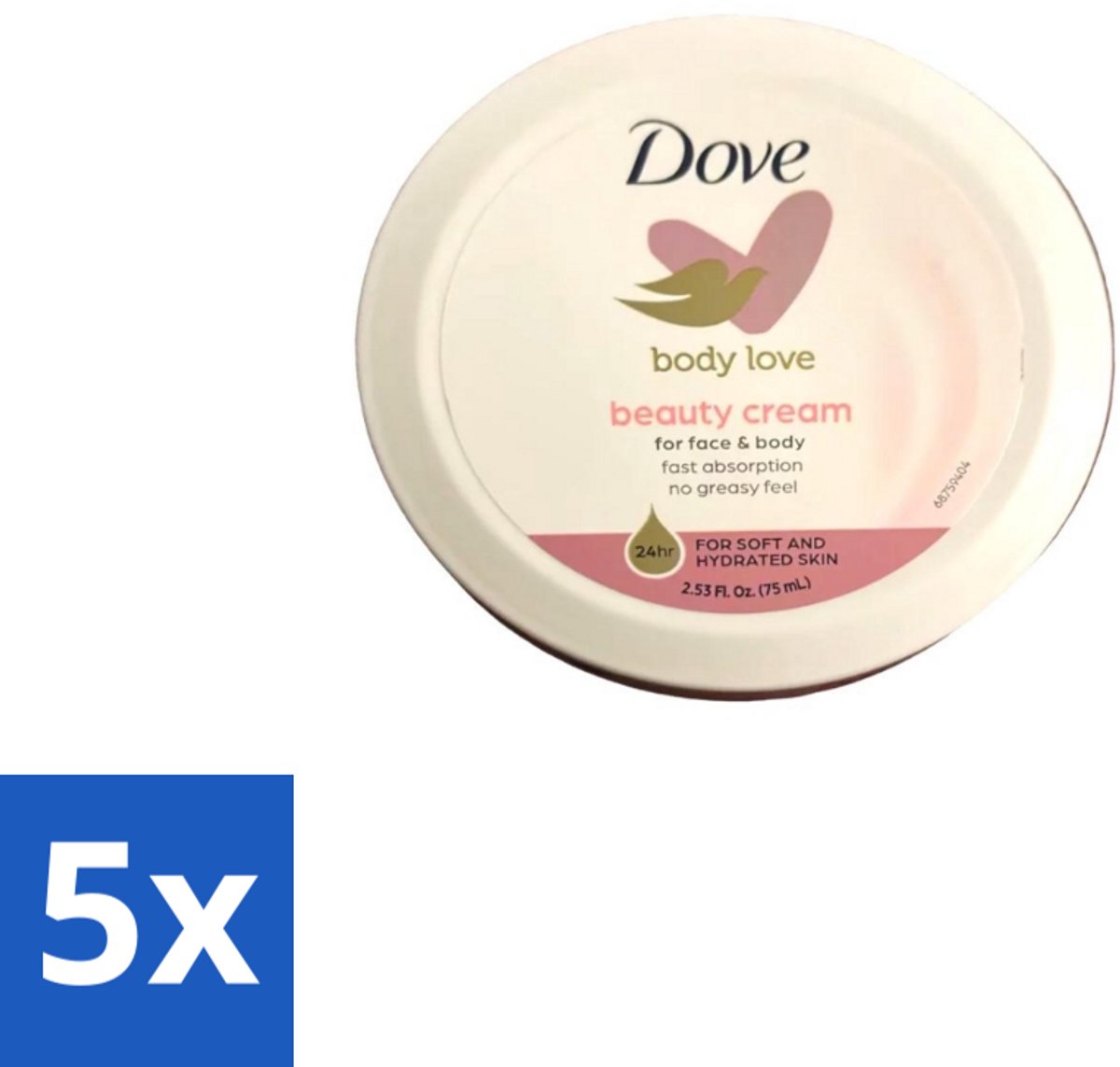5 x Dove – Bodycrème – Beauty Cream – 75 ml - Bodycrème - Hydratatie - Huid Verzorging - Gezicht Verzorging - Handen Verzorging
