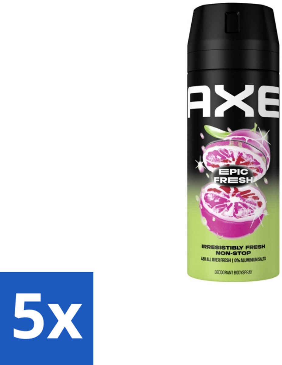 5 x Axe – Deodorant Spray – Epic Fresh – 150 ml - Axe Deodorant Spray - Epic Fresh - Zweetgeur Bestrijding - Frisheid - Energie