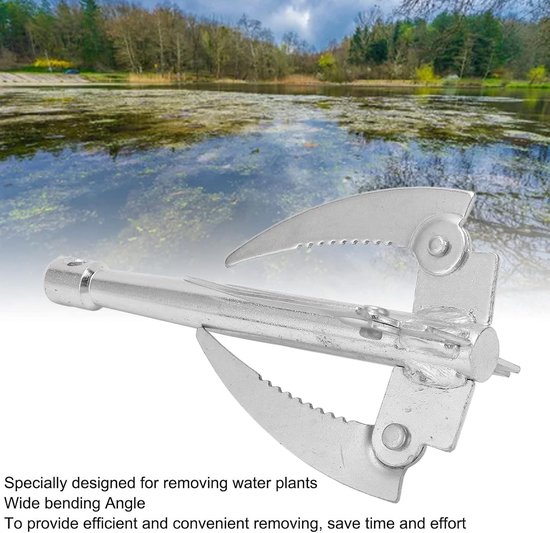 Weed Root Verwijder Tool met 4 Klauwen, Vouwbare Onkruidmes voor Aquatische Planten, Ideaal voor Vijvers en Stranden met 10 m Touw — afbeelding 4