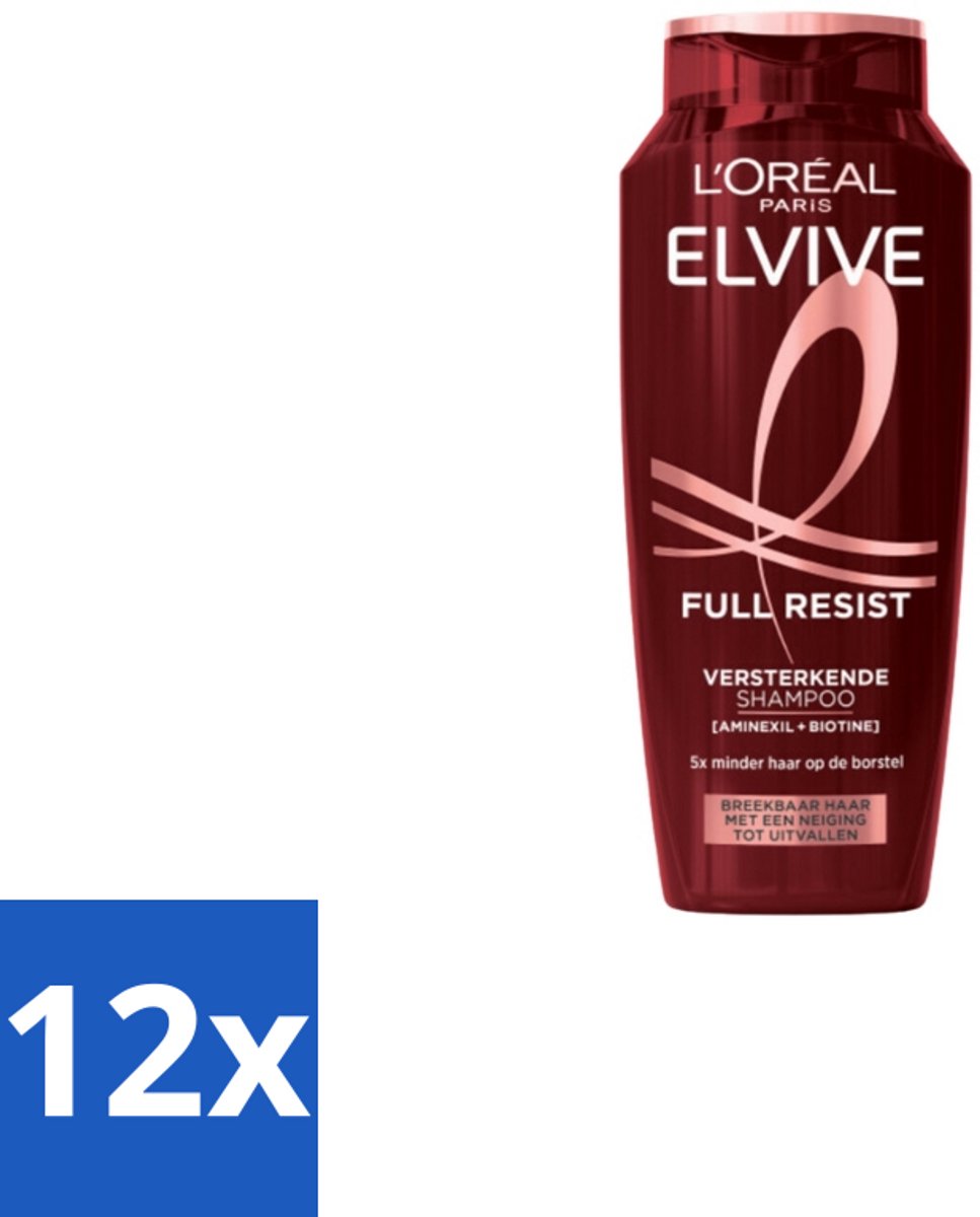 12 x L'Oréal Elvive Full Resist Shampoo 250 ml - Haarbreuk - Versterkend Haar - Kwetsbaar Haar - Breekbaar Haar - Aminexil
