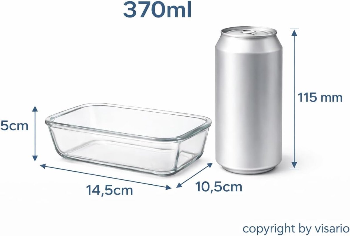 Glazen Verscontainers Set - Bakjes met deksel - Voedsel bewaren - Hittebestendig borosilicaatglas - 5x 370 ml - Transparant — cadeau in Cadeau-ideeën - foto 6