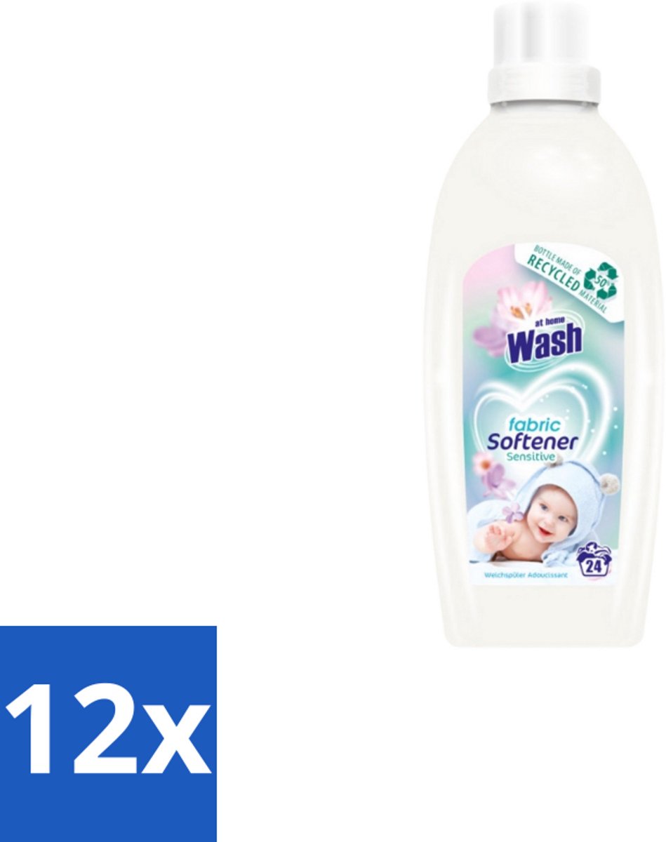 12 x At Home Wash – Wasverzachter Sensitive – Voor Babykleding – 750 ml - Wasverzachter Voor Babykleding - Wasverzachter Voor Gevoelige Huid - Hypoallergene Wasverzachter - Wasverzachter Voor Peuters - Wasverzachter Voor Kinderen