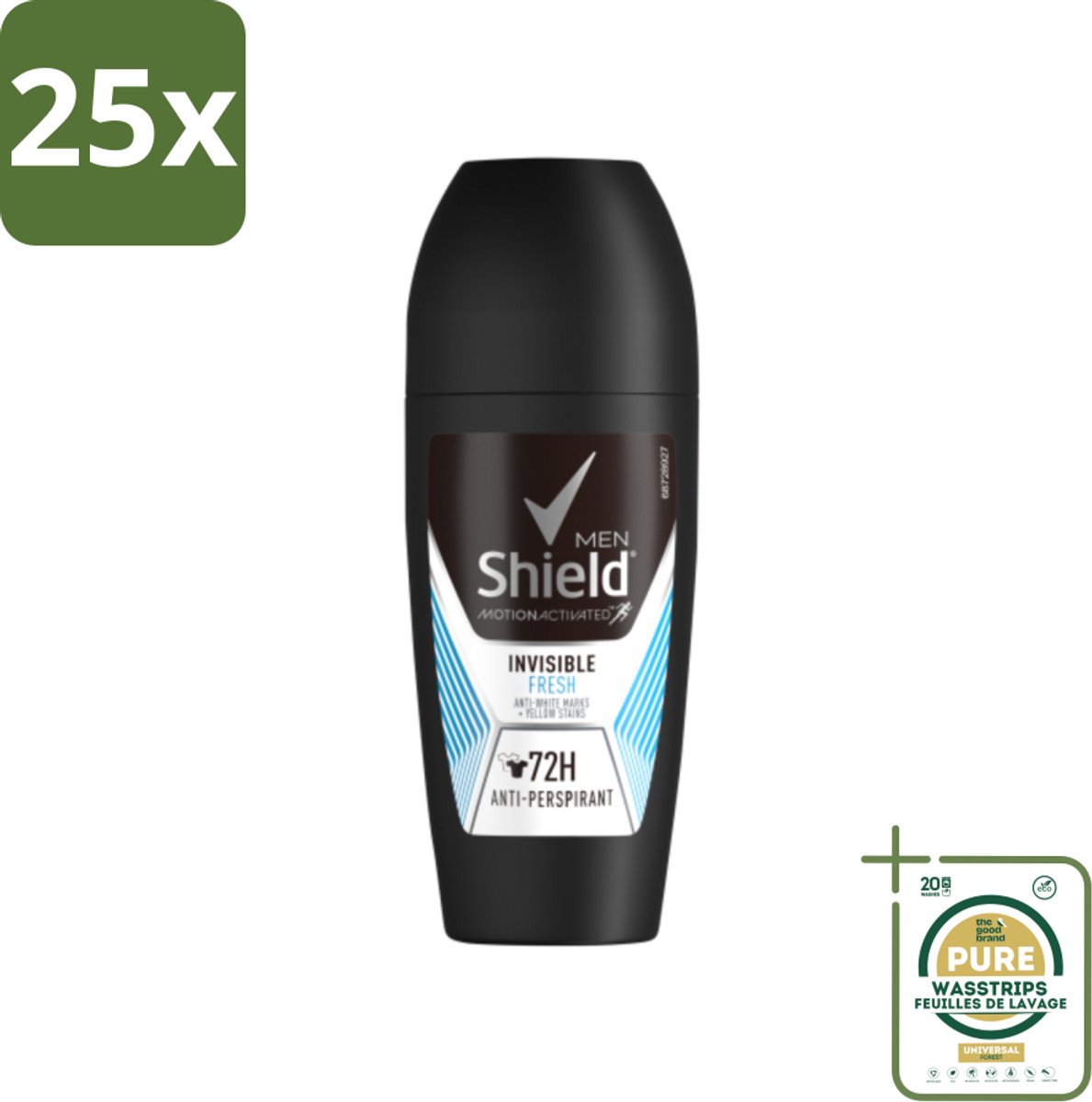 25 x Rexona Men - Invisible Fresh - Deo Roll-on - Anti-transpirant - 50 ml - Grootverpakking - Deodorant Voor Mannen - Anti-transpirant - Zweetvermindering - Frisse Geur - Huid Droog