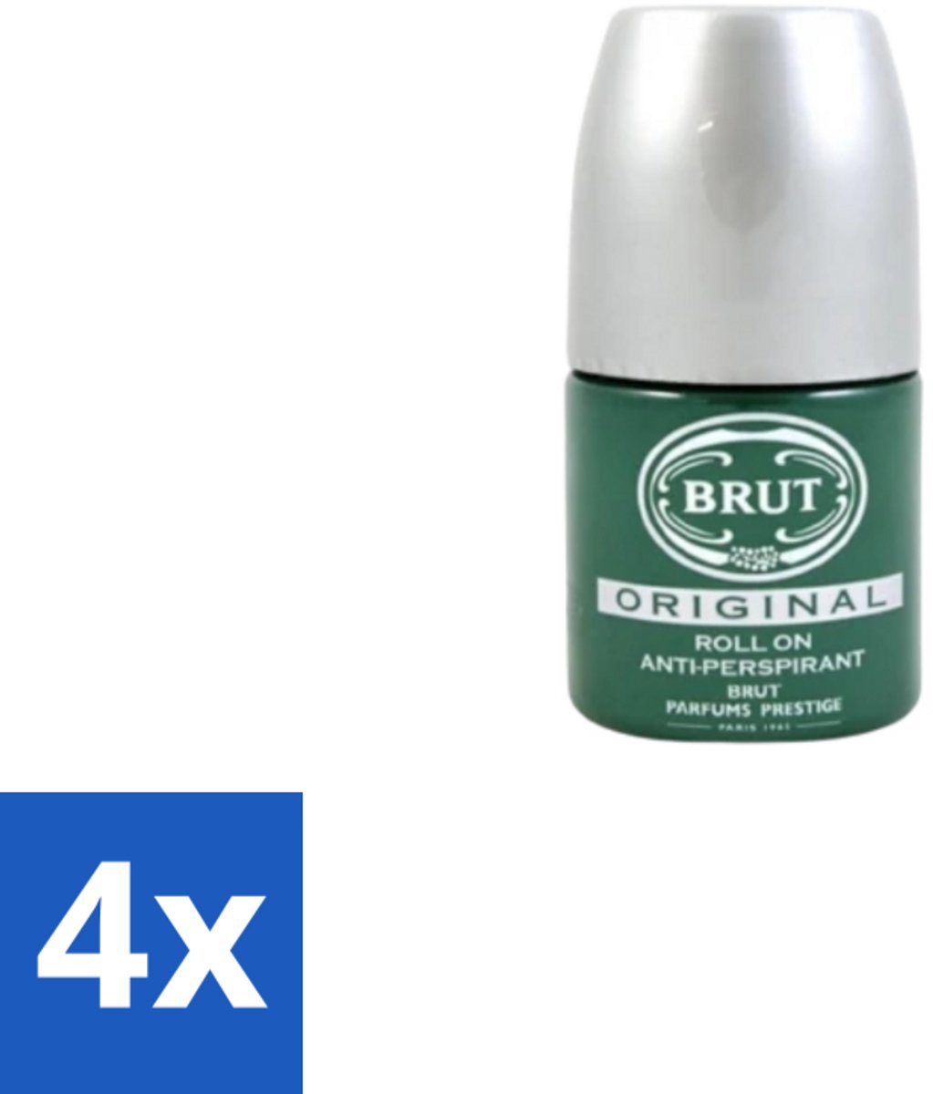 4 x Brut – Deodorant Roll-On – Original – Glas – 50 ml - Deodorant Voor Mannen - Zweetgeur Bestrijding - Fris Gevoel - Klassieke Geur - Roll-on Deodorant