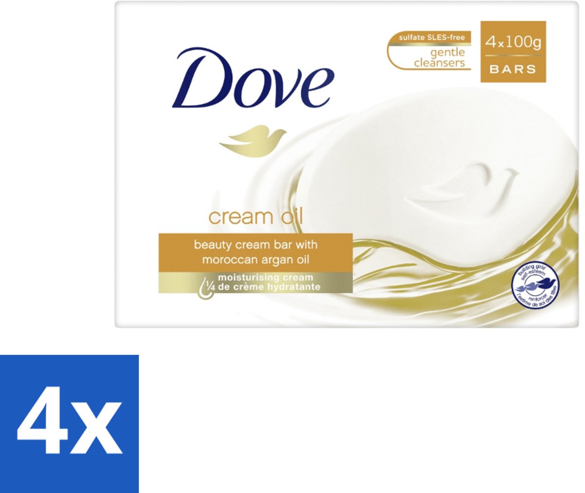 4 x Dove – Zeep – Cream Oil Soap Bar – 4 x 100 g - Zeep - Huid Verzorging - Arganolie - Droge Huid - Hydratatie