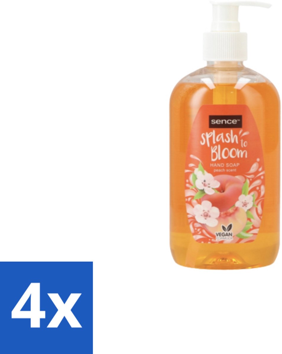 4 x Sence – Handzeep – Splash To Bloom Peach – 500 ml - Handzeep - Perzikgeur - Reiniging - Handen Reinigen - Zachte Handzeep