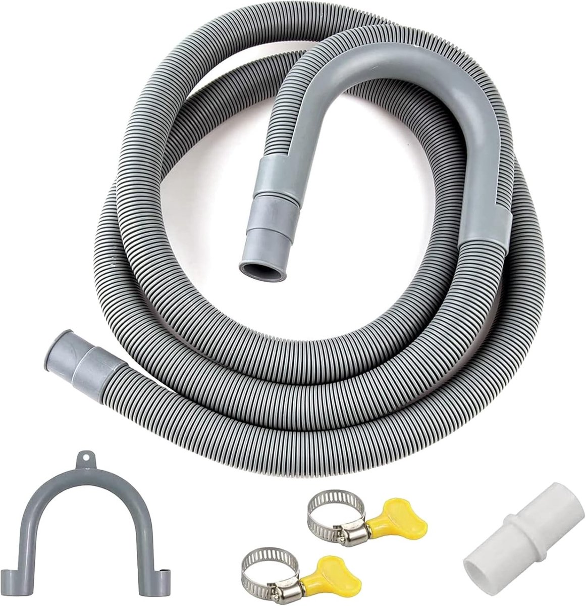 Verlengslang voor Afvoer 0.5/1/1.5/2/2.5/3/4/5/6/7 m, Universele Afvoerslang voor Vaatwasser en Wasmachine met Slangkoppeling en Slangklemmen