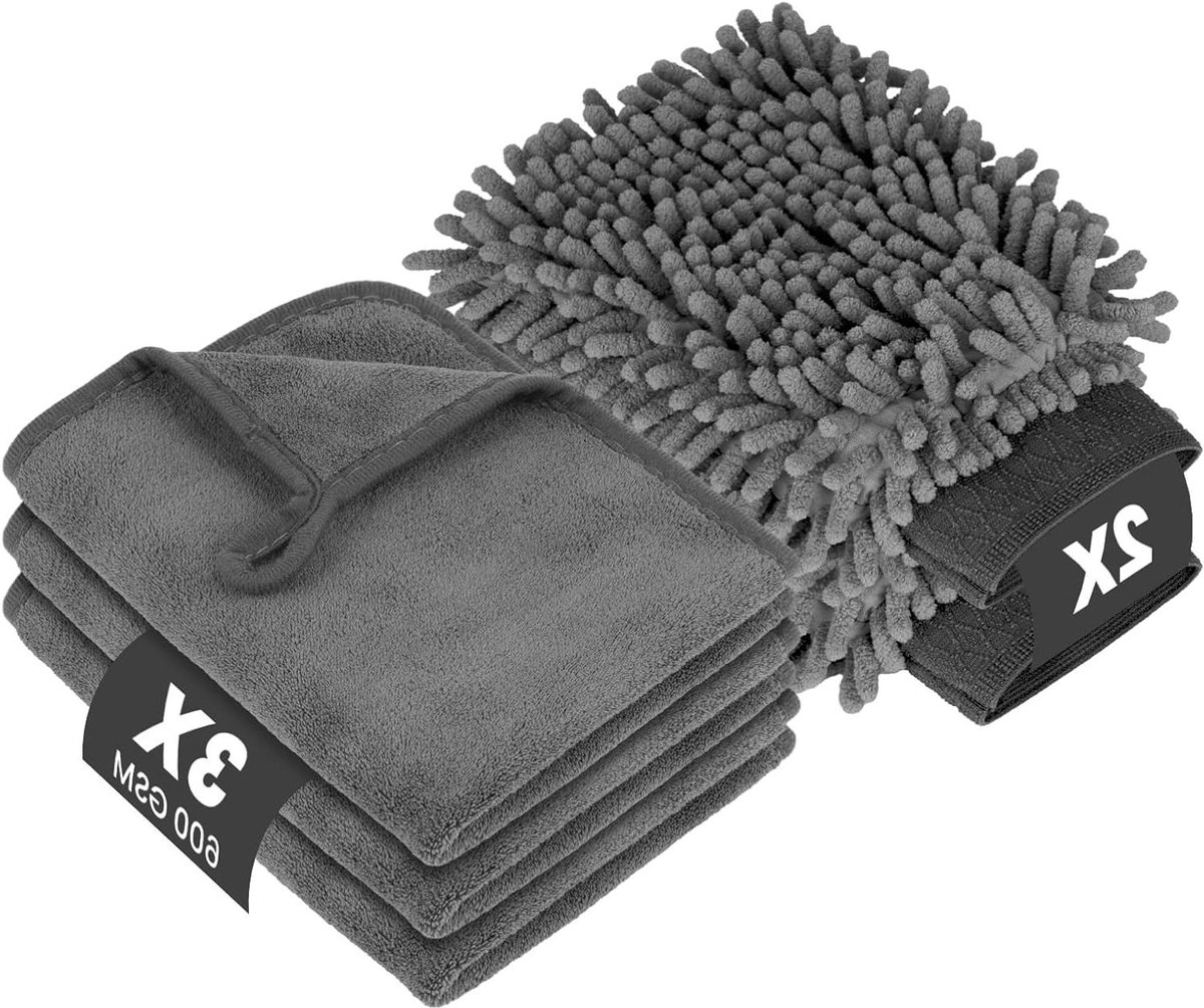 Autowasset Set - Reinigingsdoeken Washandschoenen - Auto Poetsen - Zeer Absorberend - 40 x 30 cm - Koraal Fleece