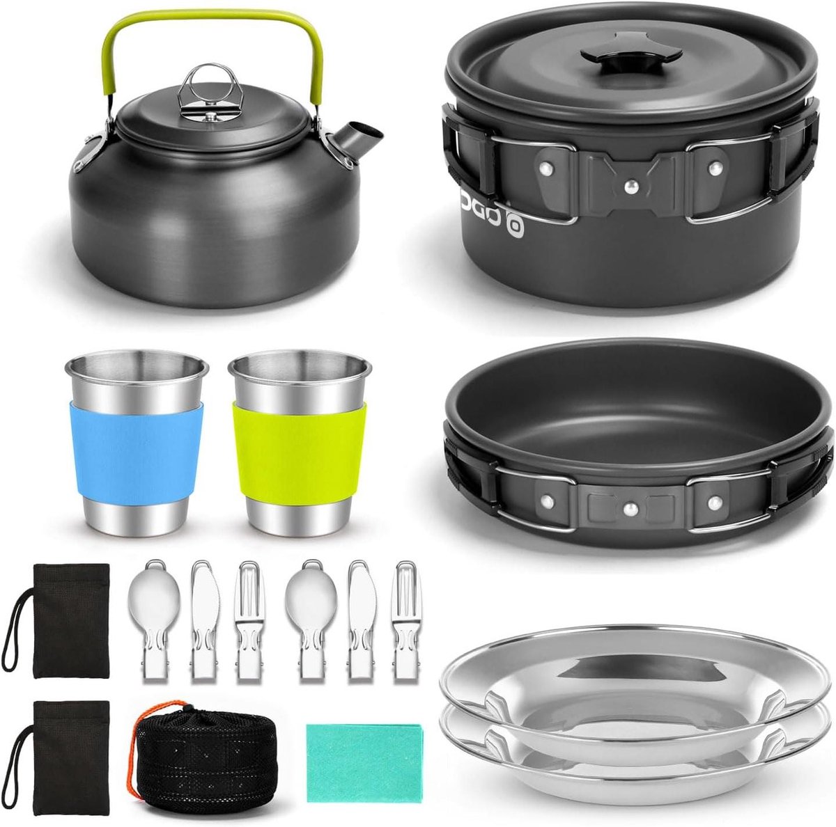 Kookgerei Campingset - Outdoor Keukenset - Kamperen en Hiken - Lichtgewicht Antiaanbaklaag - 15 Delig - Oranje