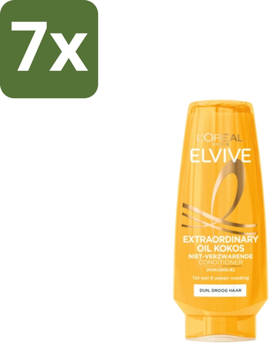 7 x L'Oréal Elvive Extraordinary Oil Conditioner Kokos 200 ml - Conditioner Kokosolie - Droog Haar - Voeding Haar - Zachtheid Haar - Glans Haar
