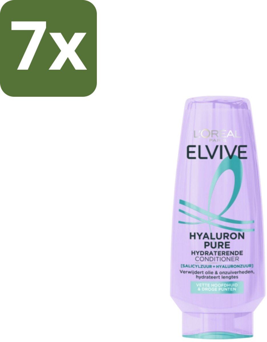 7 x L'Oréal Elvive Hyaluron Pure Conditioner 200 ml - Hyaluronzuur Conditioner - Zuiverende Conditioner - Vet Haar Conditioner - Droge Punten Conditioner - Hydraterende Conditioner
