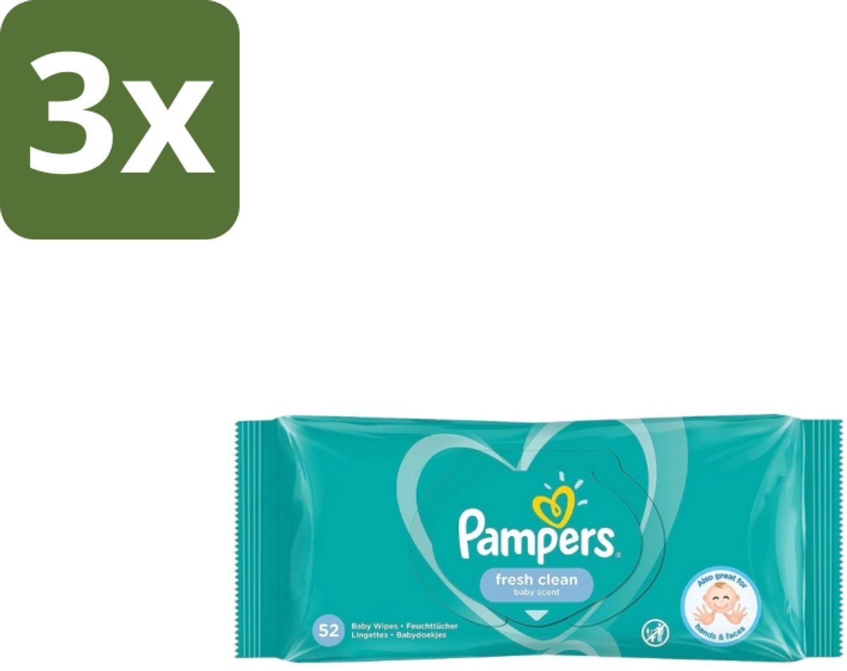 3 x Pampers – Billendoekjes – Fresh Clean – 52 Doekjes - Baby Billendoekjes - Billetjes Reinigen - Huidbescherming - Frisse Geur - Plantaardige Vezels